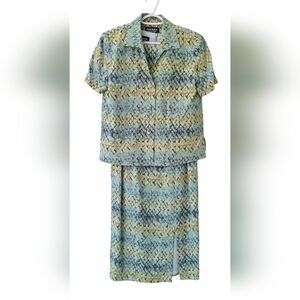 Patrick Collection Green Snakeskin Print Silk Dress And Jacket Set Size 6
